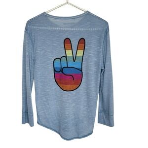 Zadig & Voltaire Peace Henley Shirt Slub Womens Small Y2k Rainbow Grunge‎ Skater